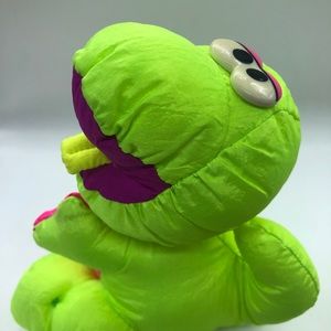 Puffalump Fisher Price 8" Neon Green Squeaking Dinosaur Stuffed Plush.